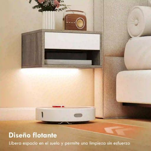 Juego de 2 Mesitas de Noche Flotantes con Luces LED RGB Control de APP Cajón Estante Abierto Natural y Blanco [5]