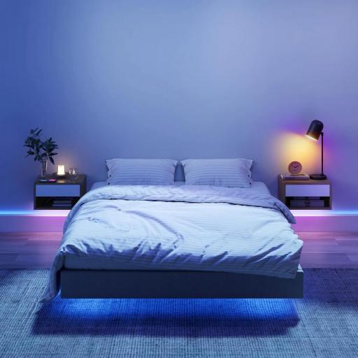 Juego de 2 Mesitas de Noche Flotantes con Luces LED RGB Control de APP Cajón Estante Abierto Natural y Blanco