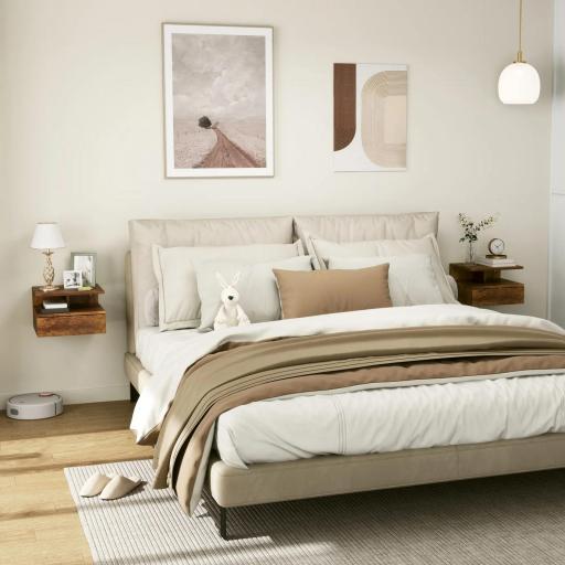 2 Mesitas de Noche Flotantes con 1 Cajón y Estante Abierto Diseño Moderno 35x32x22,5 cm Marrón Rústico