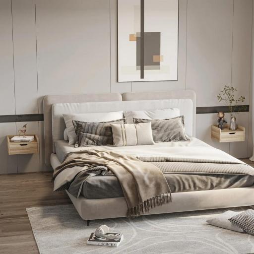 Set de 2 Mesitas de Noche de Pared Mesillas Flotantes con 1 Cajón para Dormitorio Habitación 40x30x19,5 cm Natural