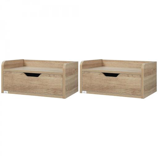 Set de 2 Mesitas de Noche de Pared Mesillas Flotantes con 1 Cajón para Dormitorio Habitación 40x30x19,5 cm Natural [9]