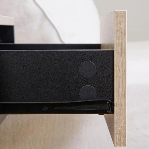 Juego de 2 Mesitas de Noche Flotantes Mesitas de Noche Colgantes con 1 Cajón y Estante Abierto 46x30x30cm Roble y Negro [4]