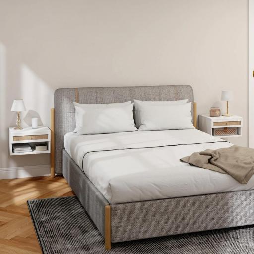 Juego de 2 Mesitas de Noche Colgantes con 1 Cajón y Estante Abierto para Dormitorio 35x32x22,5 cm Blanco