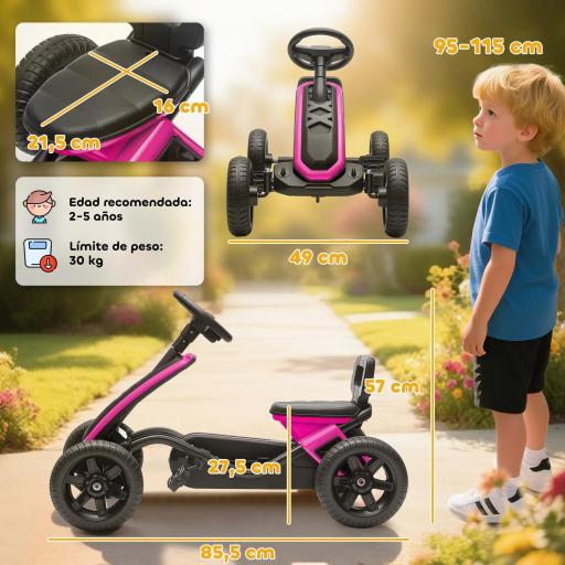 Kart Pedales con Ruedas Antideslizantes de EVA Marco Metálico Carga 30 kg para Niños y Niñas de 2-5 Años Rosa [3]