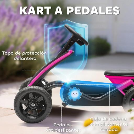 Kart Pedales con Ruedas Antideslizantes de EVA Marco Metálico Carga 30 kg para Niños y Niñas de 2-5 Años Rosa [4]