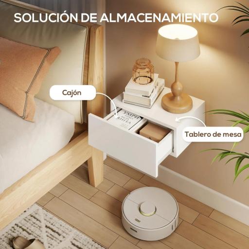 Juego de 2 Mesitas de Noche Flotantes con 1 Cajón Montado en la Pared Estilo Moderno para Dormitorio 40x30x15 cm Blanco [3]