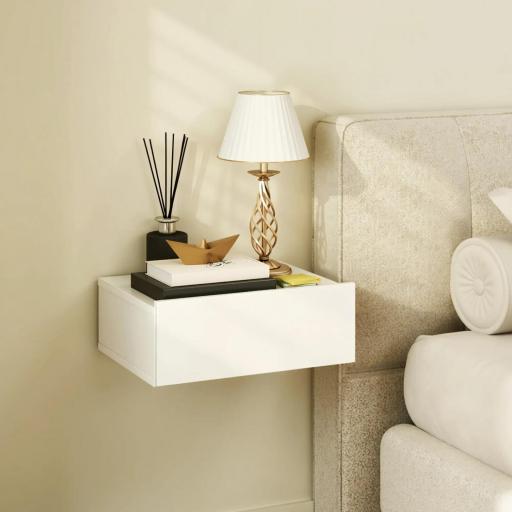 Juego de 2 Mesitas de Noche Flotantes con 1 Cajón Montado en la Pared Estilo Moderno para Dormitorio 40x30x15 cm Blanco [7]