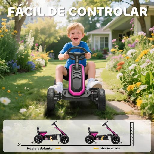 Kart Pedales con Ruedas Antideslizantes de EVA Marco Metálico Carga 30 kg para Niños y Niñas de 2-5 Años Rosa [1]