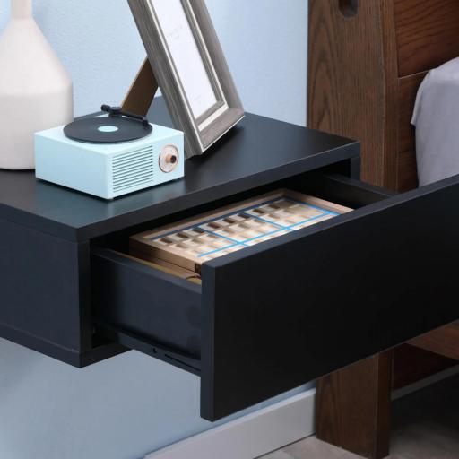 Set de 2 Mesitas de Noche Flotantes con 1 Cajón Diseño Montado en la Pared Estilo Moderno 40x30x15 cm Negro [6]