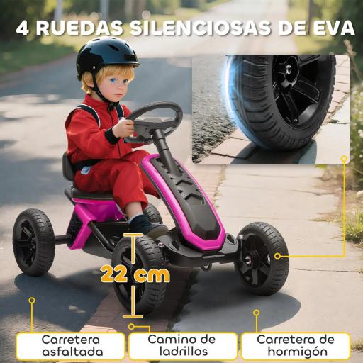 Kart Pedales con Ruedas Antideslizantes de EVA Marco Metálico Carga 30 kg para Niños y Niñas de 2-5 Años Rosa [2]