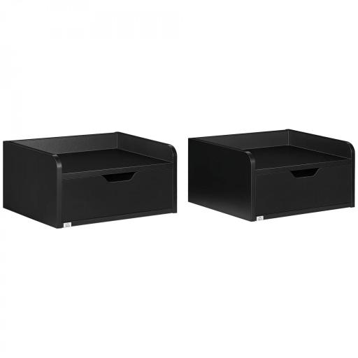 Set de 2 Mesitas de Noche de Pared Mesillas Flotantes con 1 Cajón para Dormitorio Habitación 40x30x19,5 cm Negro [7]