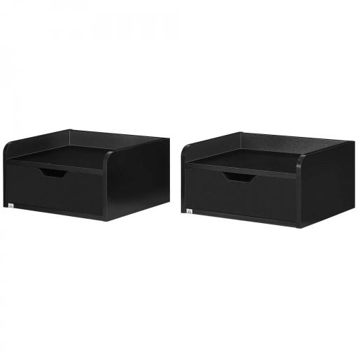 Set de 2 Mesitas de Noche de Pared Mesillas Flotantes con 1 Cajón para Dormitorio Habitación 40x30x19,5 cm Negro [8]