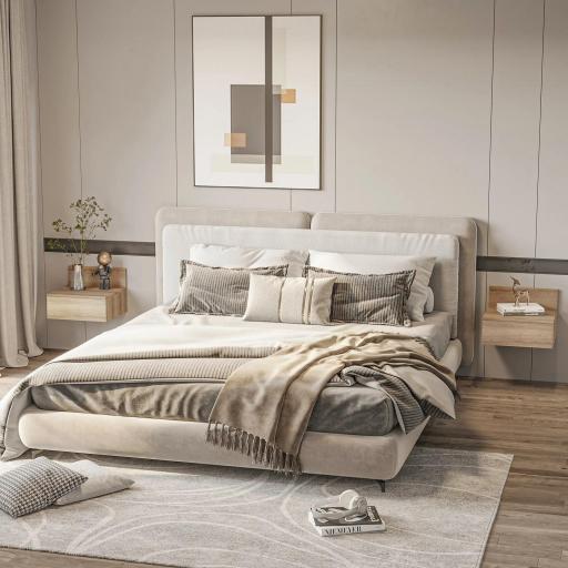 2 Mesitas de Noche Flotantes Juego de 2 Mesillas de Noche con Cajón para Dormitorio Habitación 43x36,5x30,5 cm Natural [0]