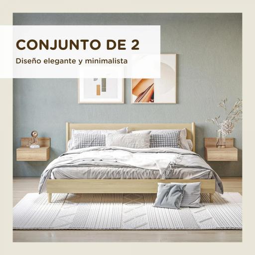 2 Mesitas de Noche Flotantes Juego de 2 Mesillas de Noche con Cajón para Dormitorio Habitación 43x36,5x30,5 cm Natural [2]