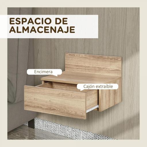 2 Mesitas de Noche Flotantes Juego de 2 Mesillas de Noche con Cajón para Dormitorio Habitación 43x36,5x30,5 cm Natural [4]