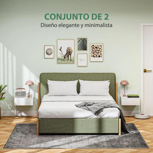 Juego de 2 Mesitas de Noche Colgantes Mesillas de Noche para Dormitorio con Cajón 43x36,5x30,5 cm Blanco [3]