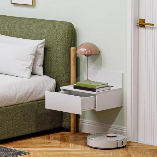 Juego de 2 Mesitas de Noche Colgantes Mesillas de Noche para Dormitorio con Cajón 43x36,5x30,5 cm Blanco [5]