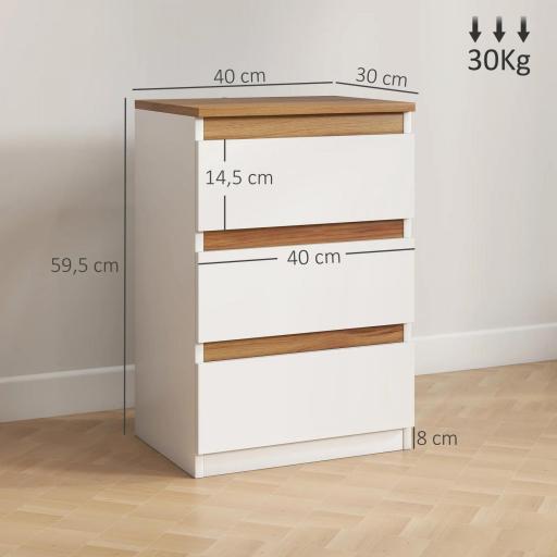 de 2 Mesitas de Noche Estrechas de 3 Cajones Cajoneras para Salón Pasillo 40x30x59,5 cm Blanco [1]