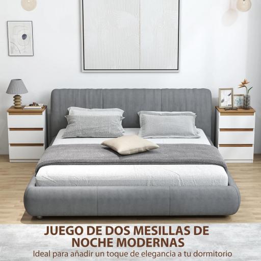 de 2 Mesitas de Noche Estrechas de 3 Cajones Cajoneras para Salón Pasillo 40x30x59,5 cm Blanco [5]