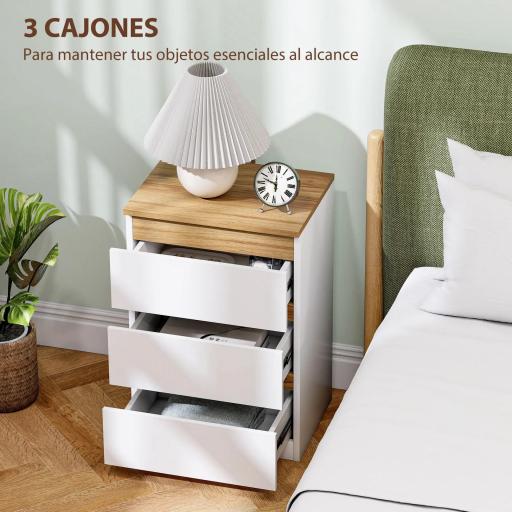 de 2 Mesitas de Noche Estrechas de 3 Cajones Cajoneras para Salón Pasillo 40x30x59,5 cm Blanco [2]
