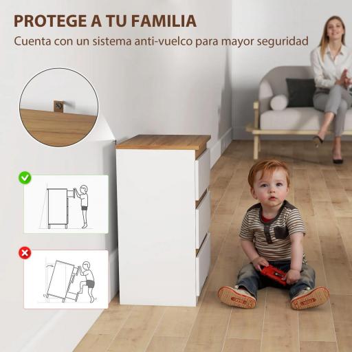 de 2 Mesitas de Noche Estrechas de 3 Cajones Cajoneras para Salón Pasillo 40x30x59,5 cm Blanco [7]