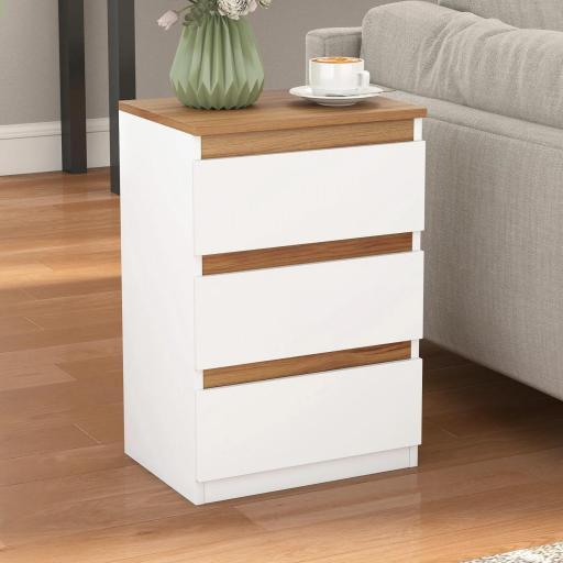 de 2 Mesitas de Noche Estrechas de 3 Cajones Cajoneras para Salón Pasillo 40x30x59,5 cm Blanco [3]