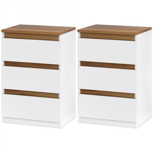 de 2 Mesitas de Noche Estrechas de 3 Cajones Cajoneras para Salón Pasillo 40x30x59,5 cm Blanco [8]