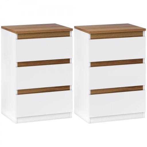 de 2 Mesitas de Noche Estrechas de 3 Cajones Cajoneras para Salón Pasillo 40x30x59,5 cm Blanco [9]