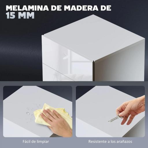 Mesita de Noche con LED RGB 3 Cajones y Mando a Distancia Diseño Moderno 40x35x60 cm Blanco Brillo [3]
