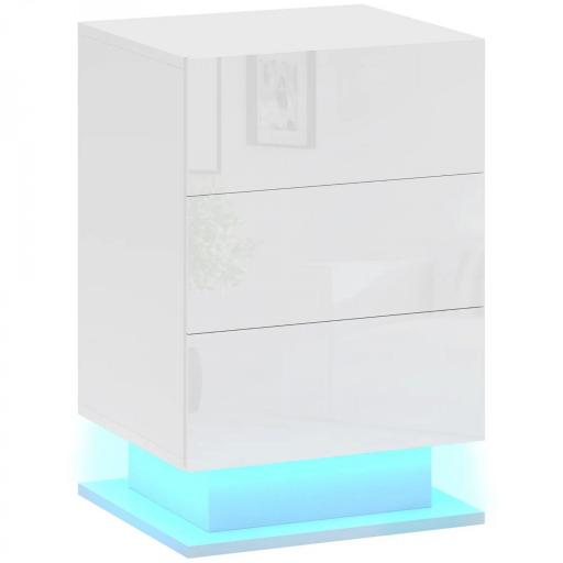 Mesita de Noche con LED RGB 3 Cajones y Mando a Distancia Diseño Moderno 40x35x60 cm Blanco Brillo [9]