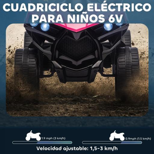 Quad Eléctrico para Niños 6 V Quad para Niños de 37 a 72 Meses Velocidad hasta 3 km/h Faros y Música 70x42x45 cm Rosa [4]