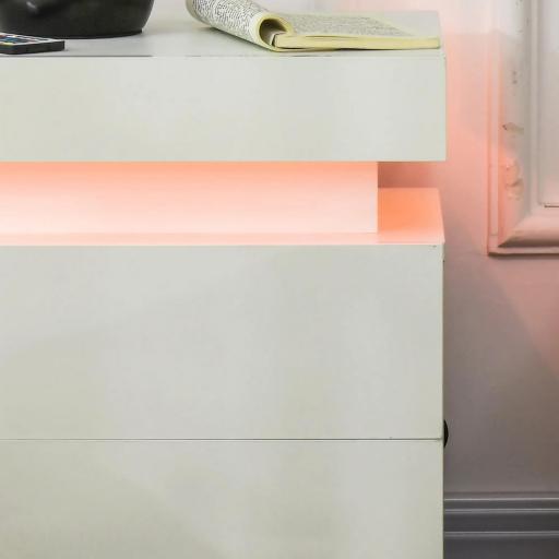 Mesita de Noche Blanca con Luz LED Mesita Decorativa con 2 Cajones y Mando a Distancia 45x35x52 cm Blanco [6]