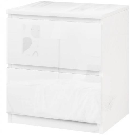 Mesilla de Noche con 2 Cajones Mesa de Noche para Dormitorio Salón 40x34x45 cm Blanco Brillo [9]