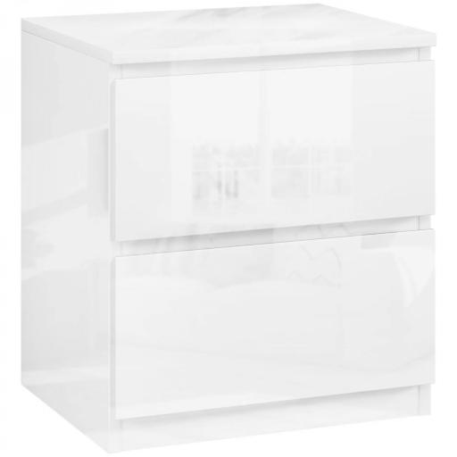 Mesilla de Noche con 2 Cajones Mesa de Noche para Dormitorio Salón 40x34x45 cm Blanco Brillo [8]