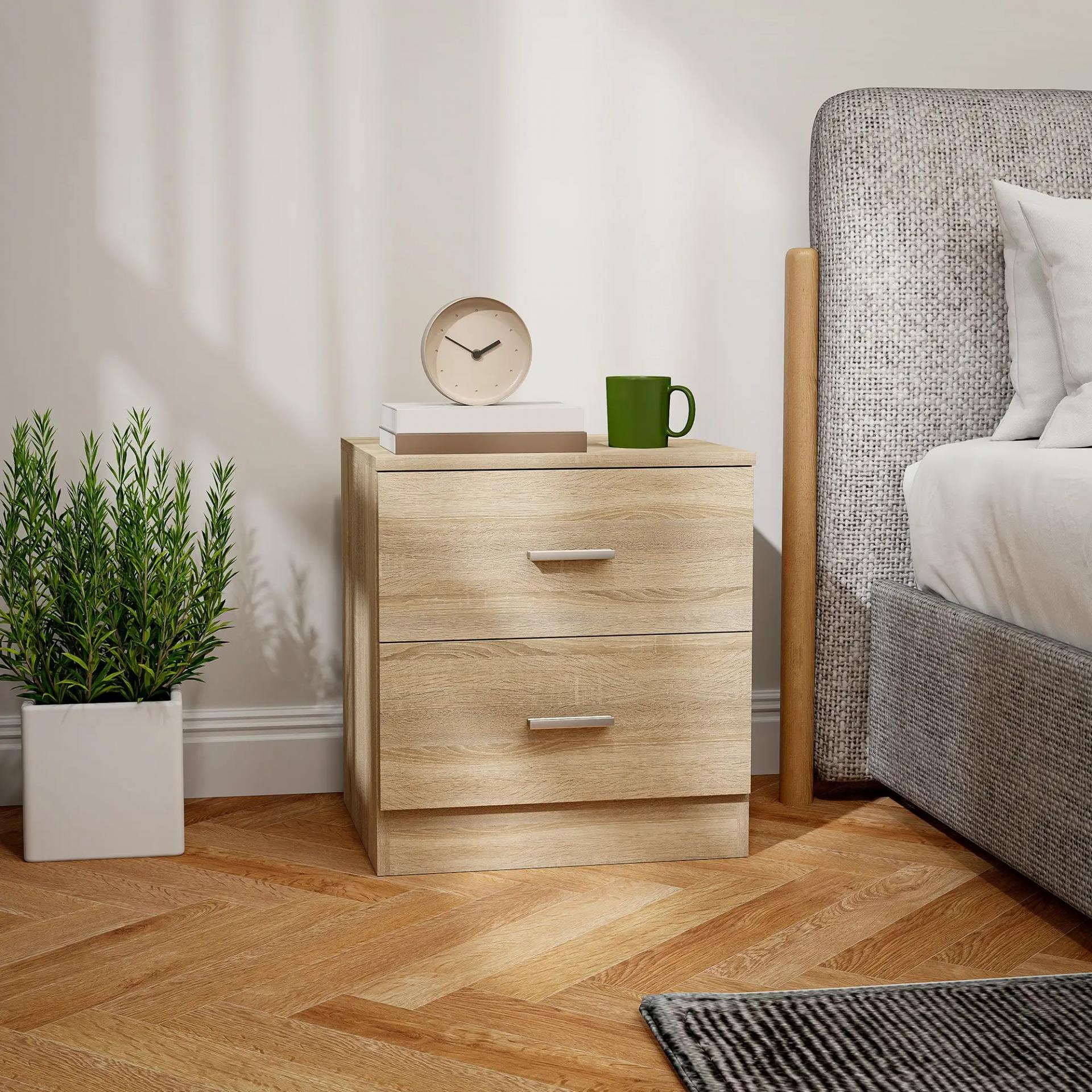 Mesilla de Noche con 2 Cajones Mesita Auxiliar para Salón Dormitorio Carga 30 kg 45x39,5x49 cm Natural