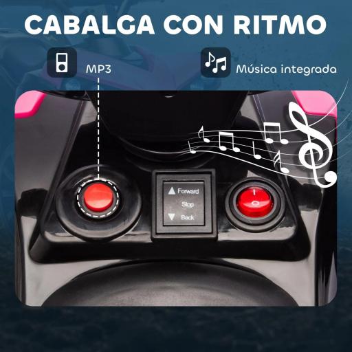 Quad Eléctrico para Niños 6 V Quad para Niños de 37 a 72 Meses Velocidad hasta 3 km/h Faros y Música 70x42x45 cm Rosa [2]