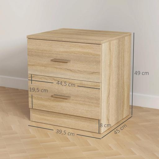 Mesilla de Noche con 2 Cajones Mesita Auxiliar para Salón Dormitorio Carga 30 kg 45x39,5x49 cm Natural [1]