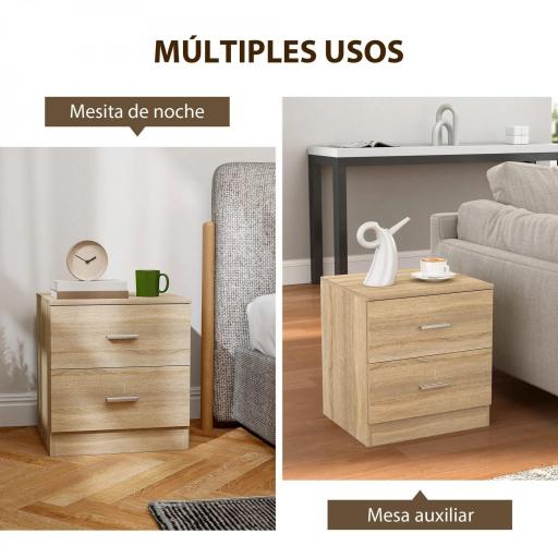 Mesilla de Noche con 2 Cajones Mesita Auxiliar para Salón Dormitorio Carga 30 kg 45x39,5x49 cm Natural [7]