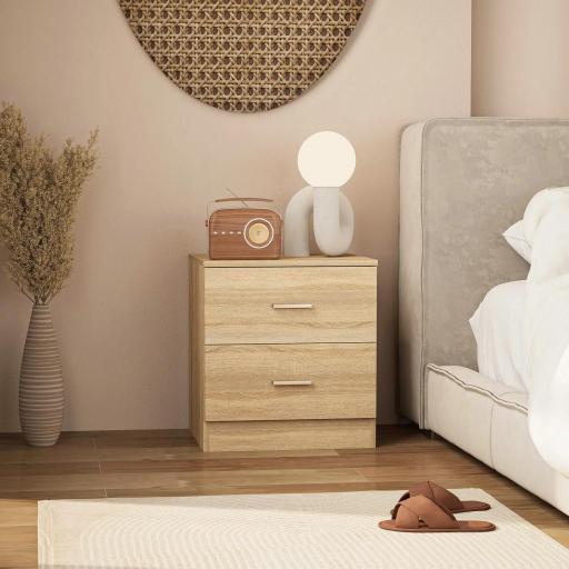 Mesilla de Noche con 2 Cajones Mesita Auxiliar para Salón Dormitorio Carga 30 kg 45x39,5x49 cm Natural [3]