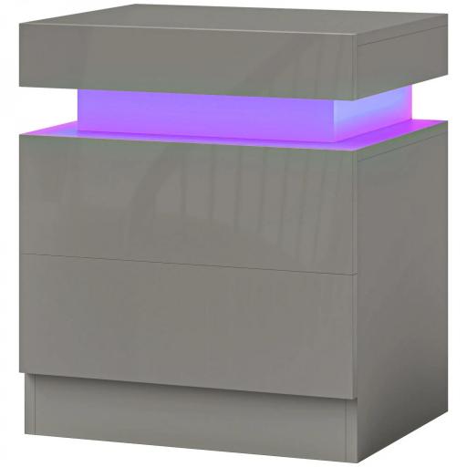 Mesilla de Noche con Luces LED 2 Cajones y Control de APP Mesa de Noche para Dormitorio Salón 45x35x52 cm Gris [9]