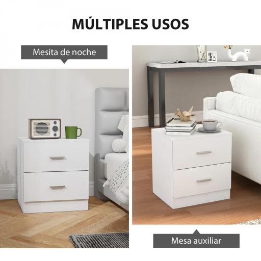 Mesilla de Noche con 2 Cajones Mesita Auxiliar para Salón Dormitorio Carga 30 kg 45x39,5x49 cm Blanco [1]