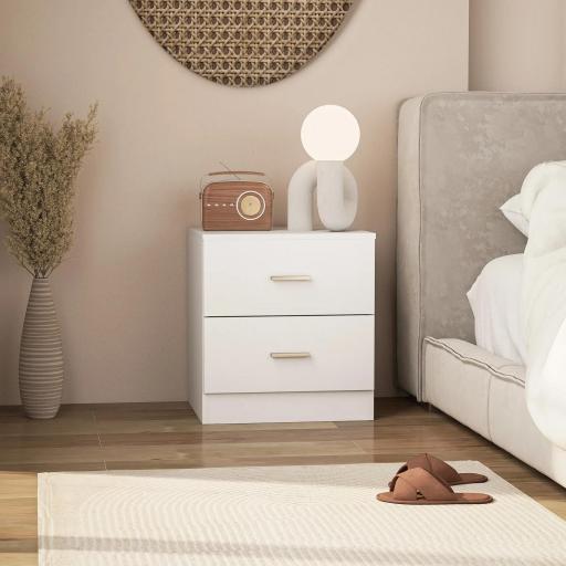 Mesilla de Noche con 2 Cajones Mesita Auxiliar para Salón Dormitorio Carga 30 kg 45x39,5x49 cm Blanco [4]