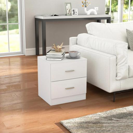Mesilla de Noche con 2 Cajones Mesita Auxiliar para Salón Dormitorio Carga 30 kg 45x39,5x49 cm Blanco [6]