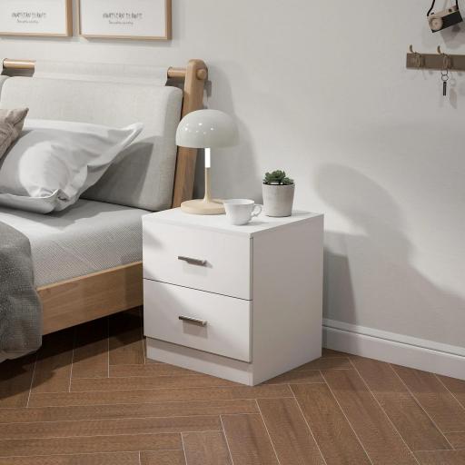 Mesilla de Noche con 2 Cajones Mesita Auxiliar para Salón Dormitorio Carga 30 kg 45x39,5x49 cm Blanco [3]