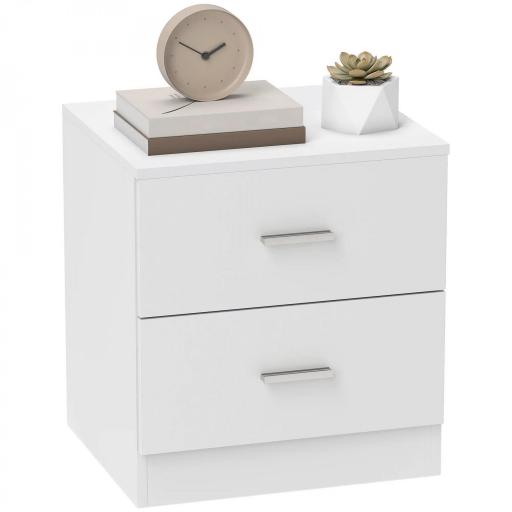 Mesilla de Noche con 2 Cajones Mesita Auxiliar para Salón Dormitorio Carga 30 kg 45x39,5x49 cm Blanco [8]