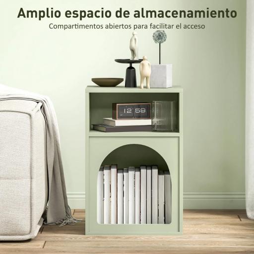 Mesilla de Noche Estrecha con 2 Compartimentos Abiertos Diseño en Forma de Arco 40x30x60 cm Verde [7]