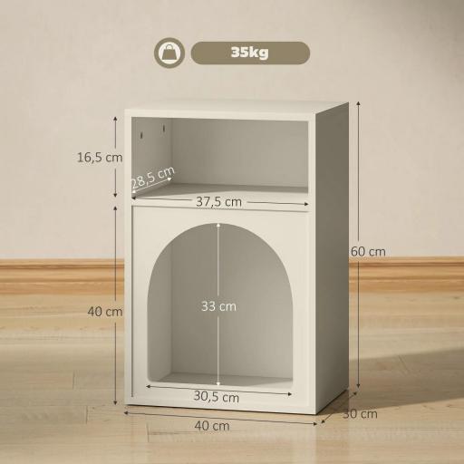 Mesilla de Noche Estrecha con 2 Compartimentos Abiertos Diseño en Forma de Arco 40x30x60 cm Crema [1]