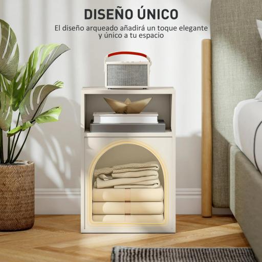 Mesilla de Noche Estrecha con 2 Compartimentos Abiertos Diseño en Forma de Arco 40x30x60 cm Crema [3]