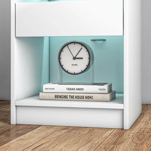 Mesilla de Noche con Luces LED Cajón Estante Estación de Carga Puertos USB y Control Remoto 40x40x58 cm Blanco [8]