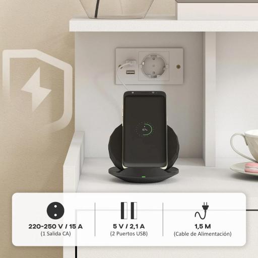 Mesita de Noche con Estación de Carga Puertos USB Cajón y Estantes Mesilla de Noche Dormitorio 40x40x60 cm Blanco [6]